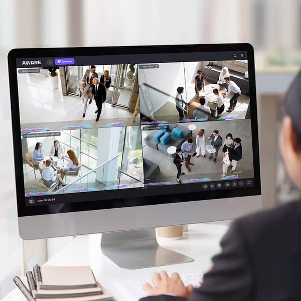 an employee viewing surveillance footage